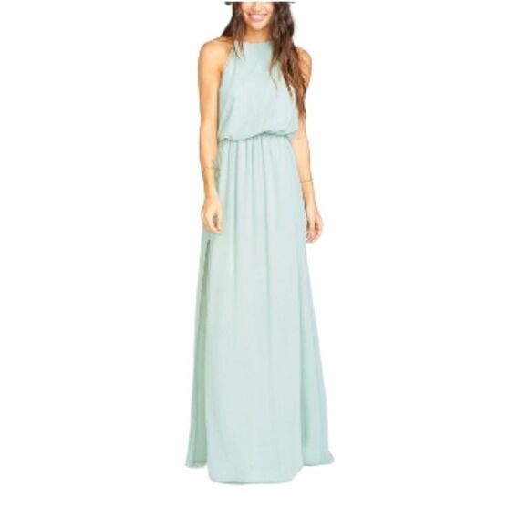 Show Me Your Mumu Heather Halter Formal Dress in Dusty Mint Crisp Size Medium - Picture 3 of 7
